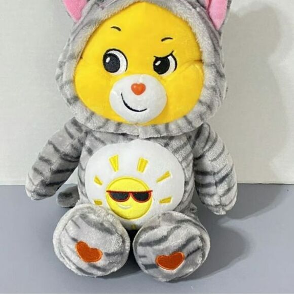 2021 Care Bears FUNSHINE Bear Kitty Cat Hoodie Unlock the Magic 12” Plush EUC - Picture 1 of 2